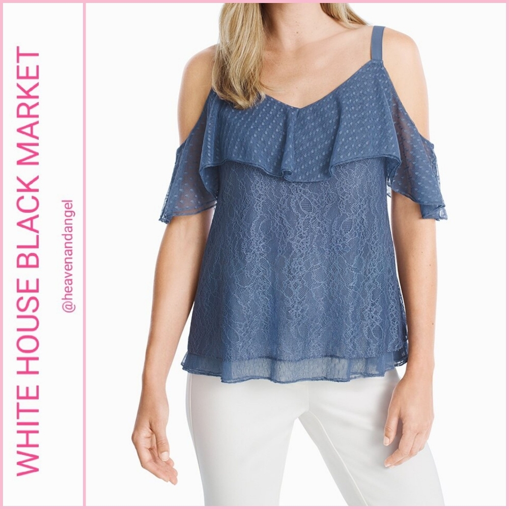NEW WHBM Cold-Shoulder Lace Top - Blue